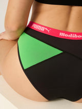 Puma x Modibodi Active Hi Cut Full Brief Moderate Heavy Black/Green