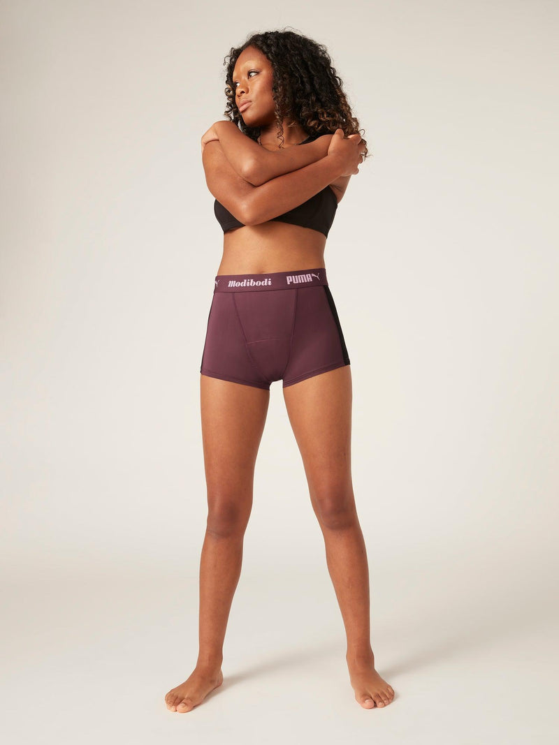 MODIBODI - Puma x Modibodi Active Boyshort Moderate-Heavy, Grape Wine/Black 🩸🩸🩸