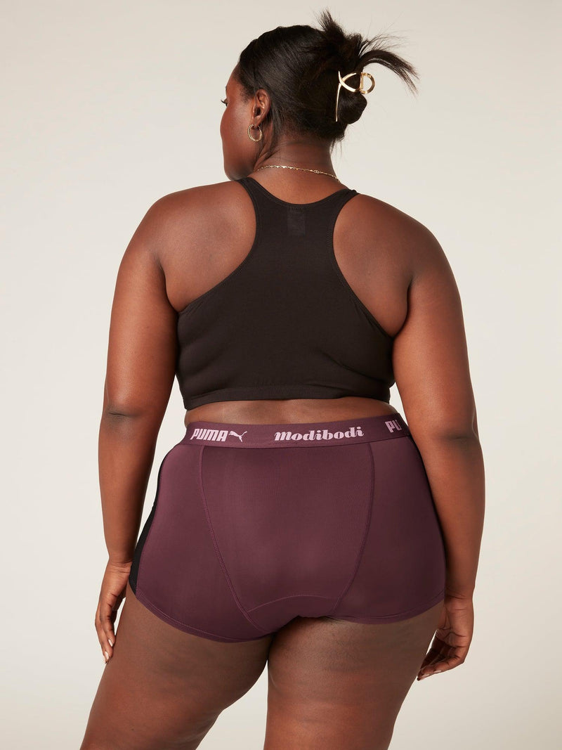 MODIBODI - Puma x Modibodi Active Boyshort Moderate-Heavy, Grape Wine/Black 🩸🩸🩸