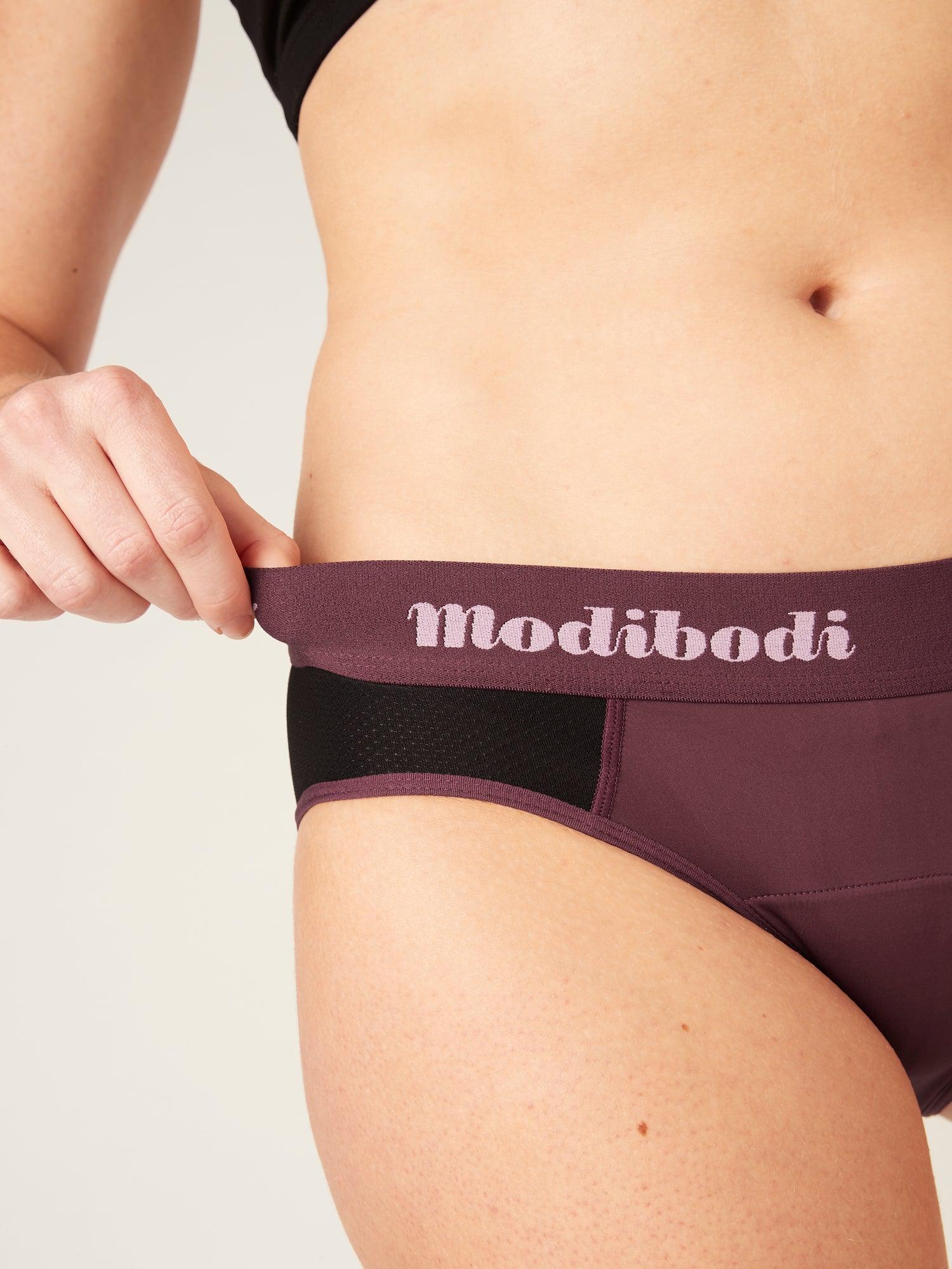 MODIBODI - Puma x Modibodi Active Brief Moderate-Heavy, Grape Wine/Black 🩸🩸🩸