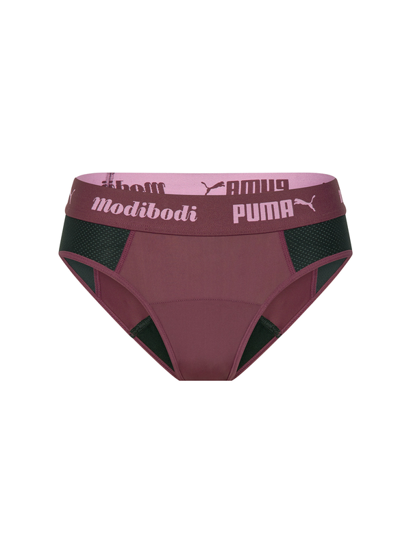 MODIBODI - Puma x Modibodi Active Brief Moderate-Heavy, Grape Wine/Black 🩸🩸🩸